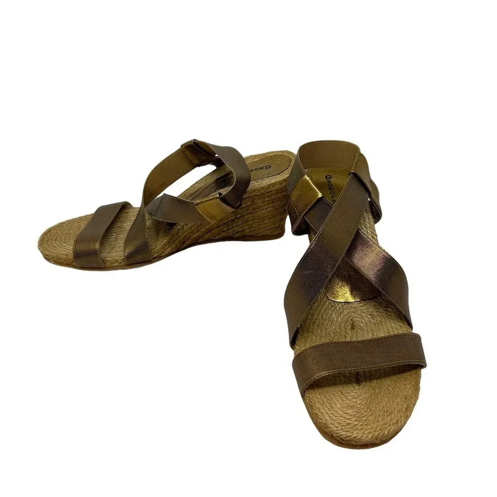 Chocolat‎ Blu Brown Metallic Espadrille Strappy Wedge Sandals Size 40 US 9